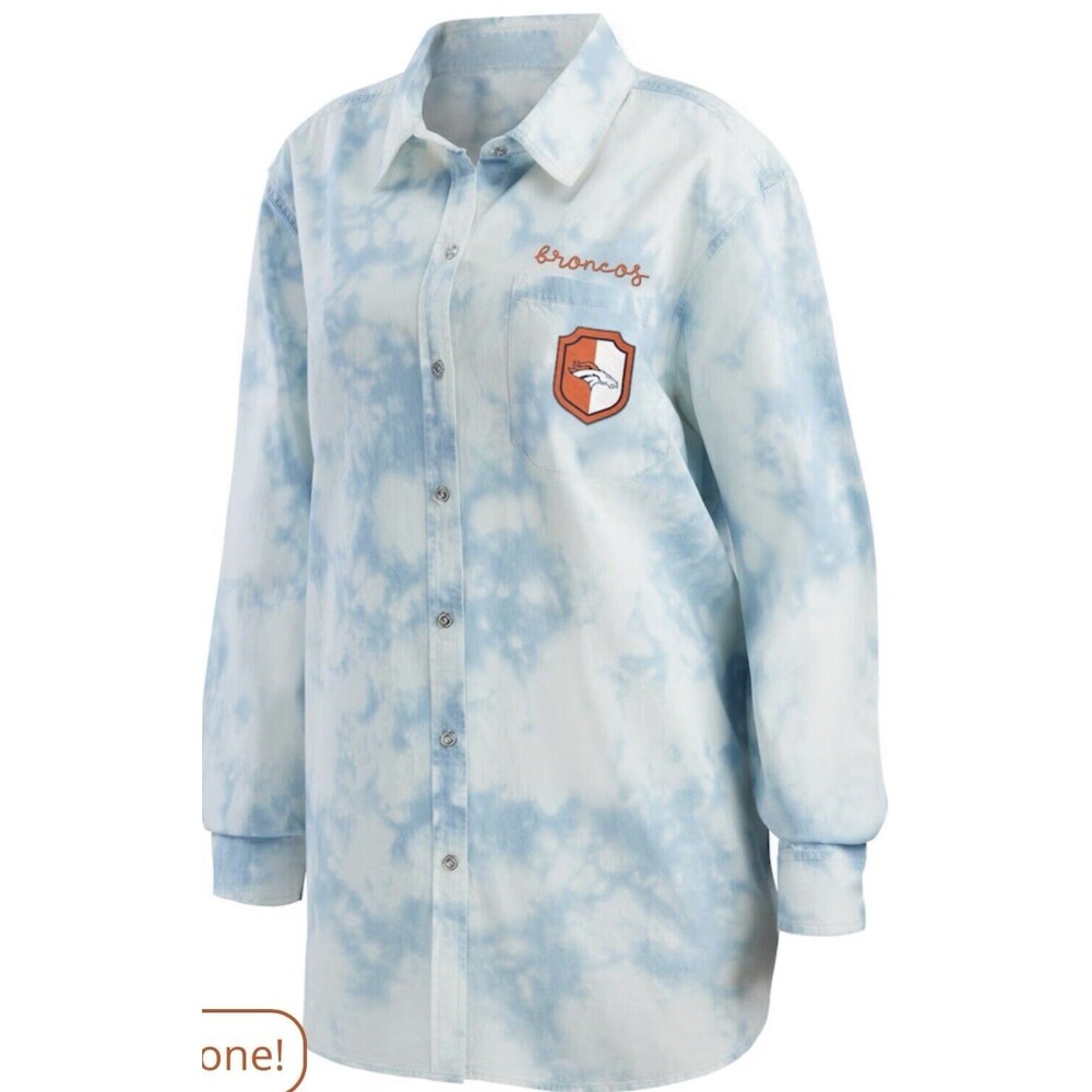 NWT Wear By Erin Andrews Women’s Denver Broncos Chambray Button Front Shirt Sz M